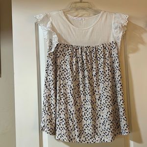 Ruffle Sleeved Women’s Blouse - XL White, Yellow & Grey